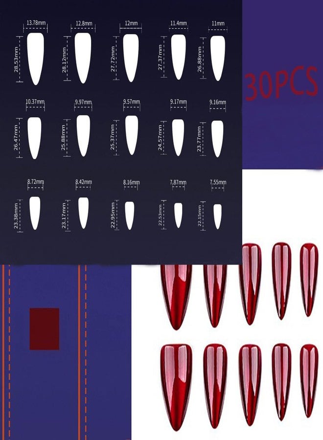 HJKDSFD 30Pcs Red Press on Nails Halloween Cute Glitter Fake Nails Medium Almond Nail Press on Solid Color False Nails Glossy Acrylic Stick on Nail Reusable Glue on Nails for Women Girls - Image 5